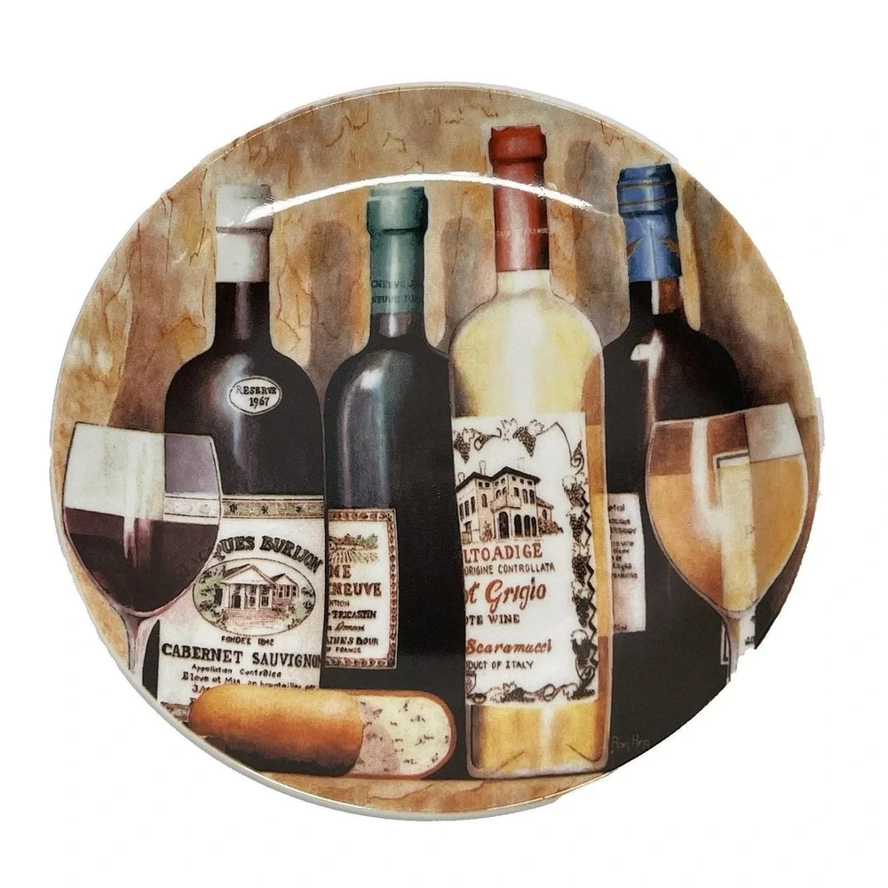 Ron King Santa Barbara Ceramic Design Appetizer Dessert Canape Plates Wine Theme